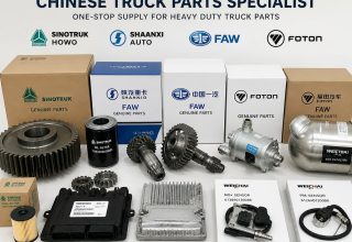Genuine heavy-duty parts (such as engine gears and aftertreatment components) are neatly arranged.
