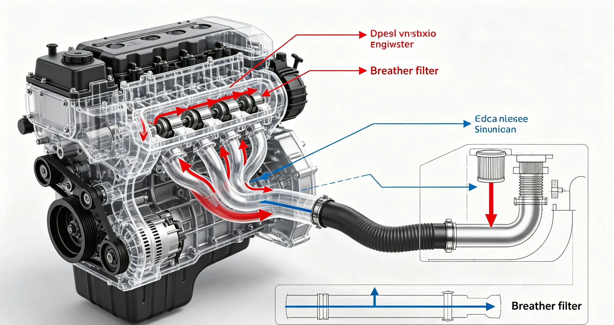 Breather system airflow diagram (blow-by gas flow path)]