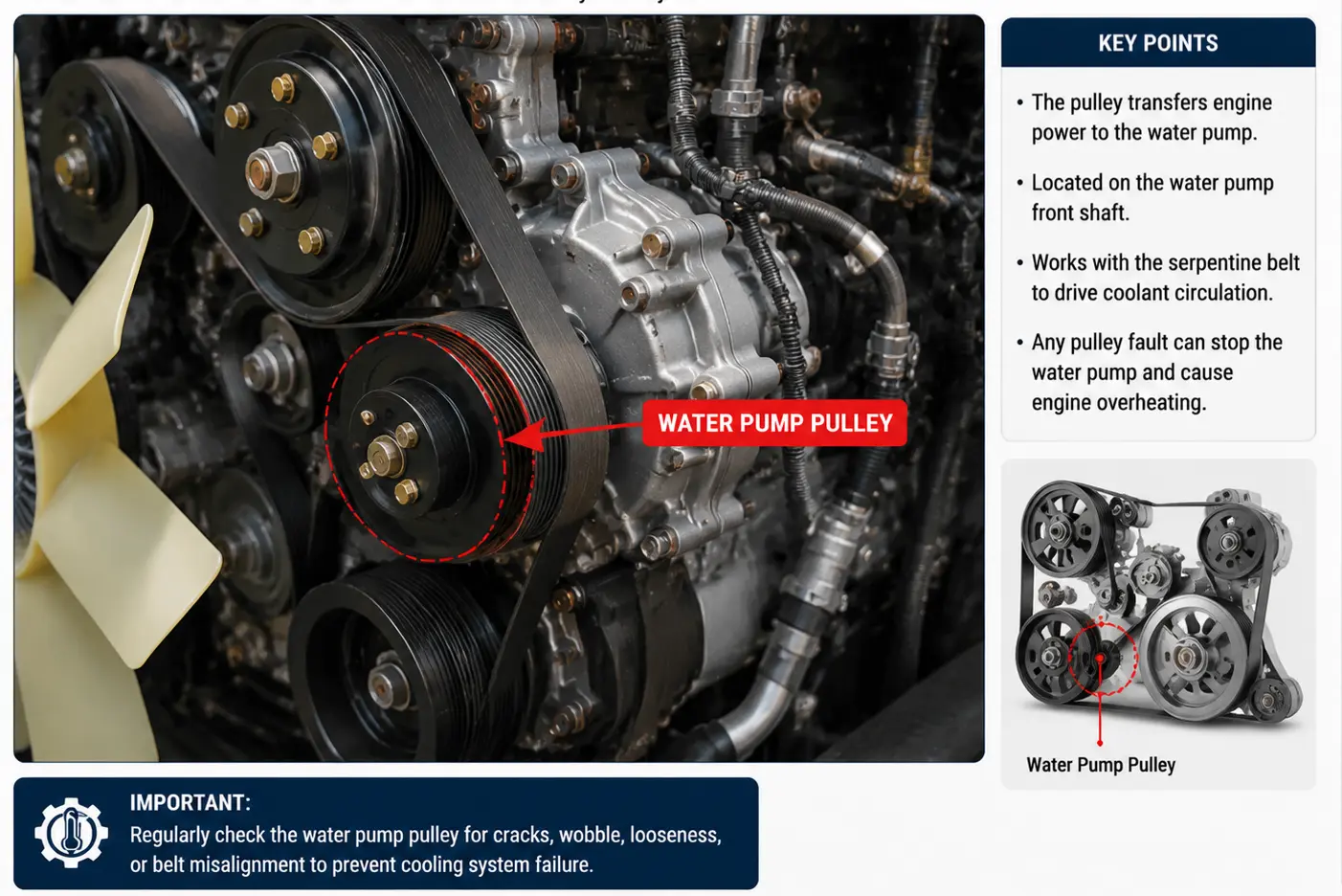 Heavy-Duty Truck Water Pump Pulley OEM Installation Position