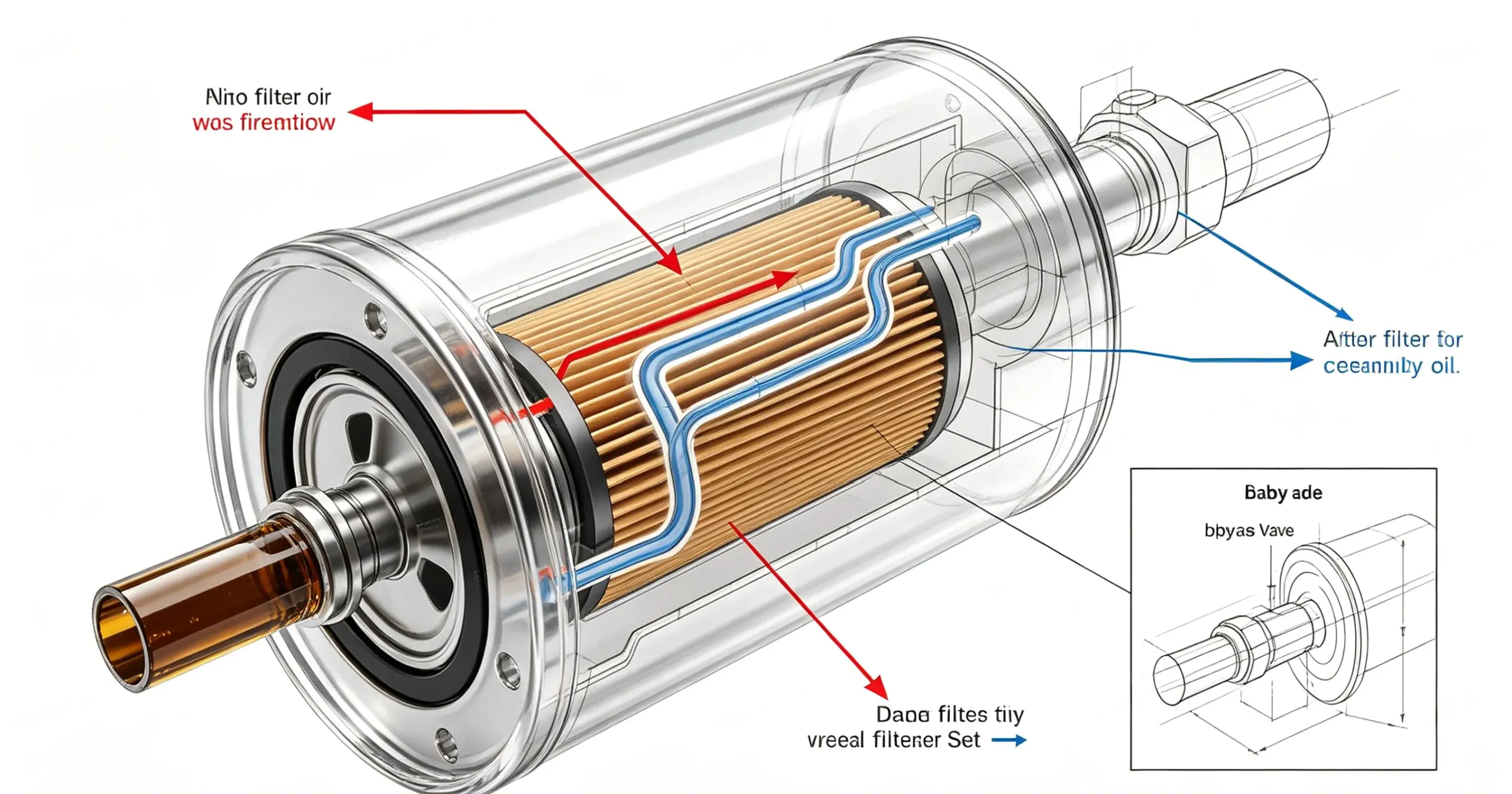 Internal oil flow diagram of oil filter housing