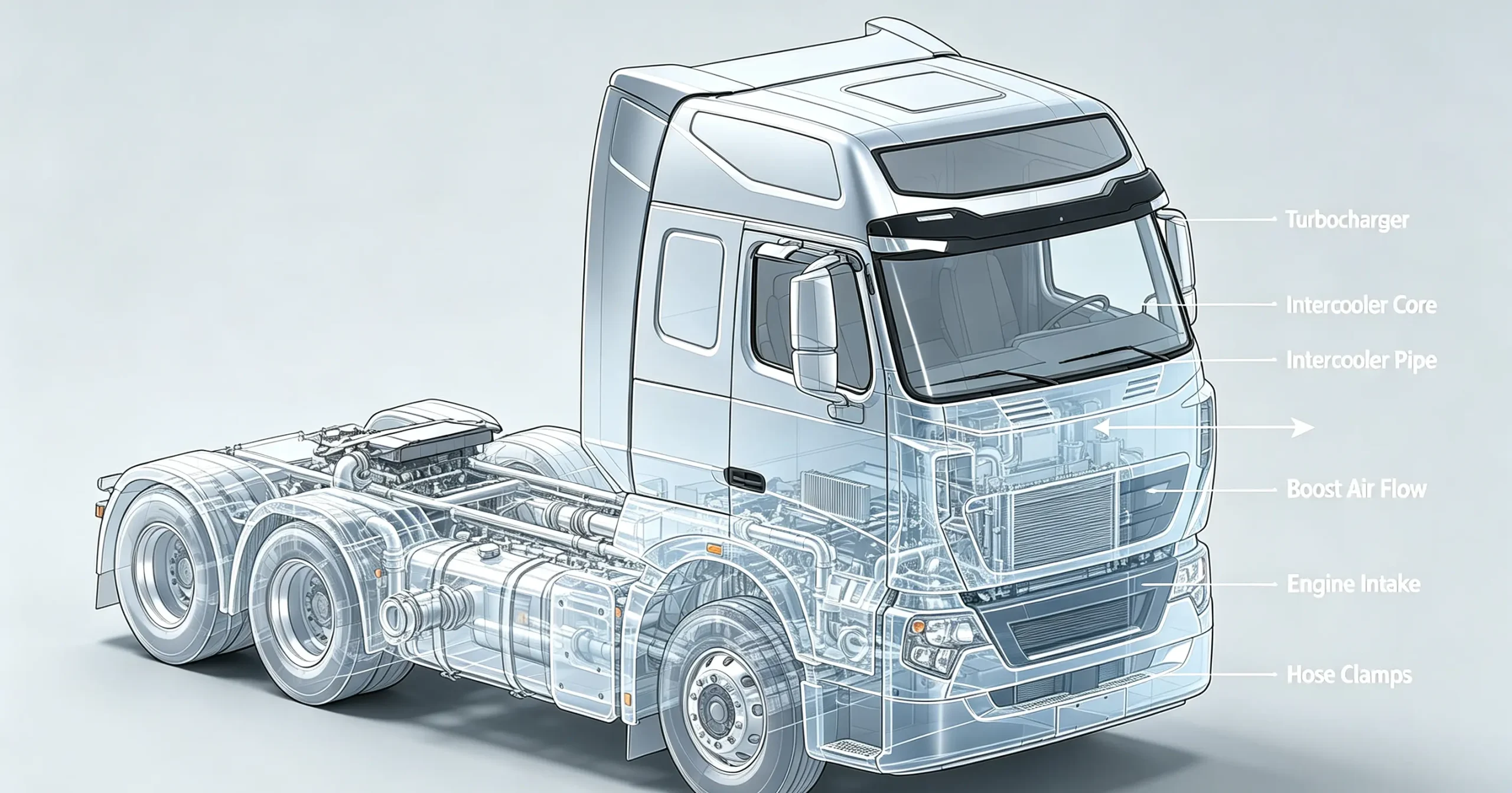 Layout diagram of the turbo-intercooler system for heavy-duty trucks
