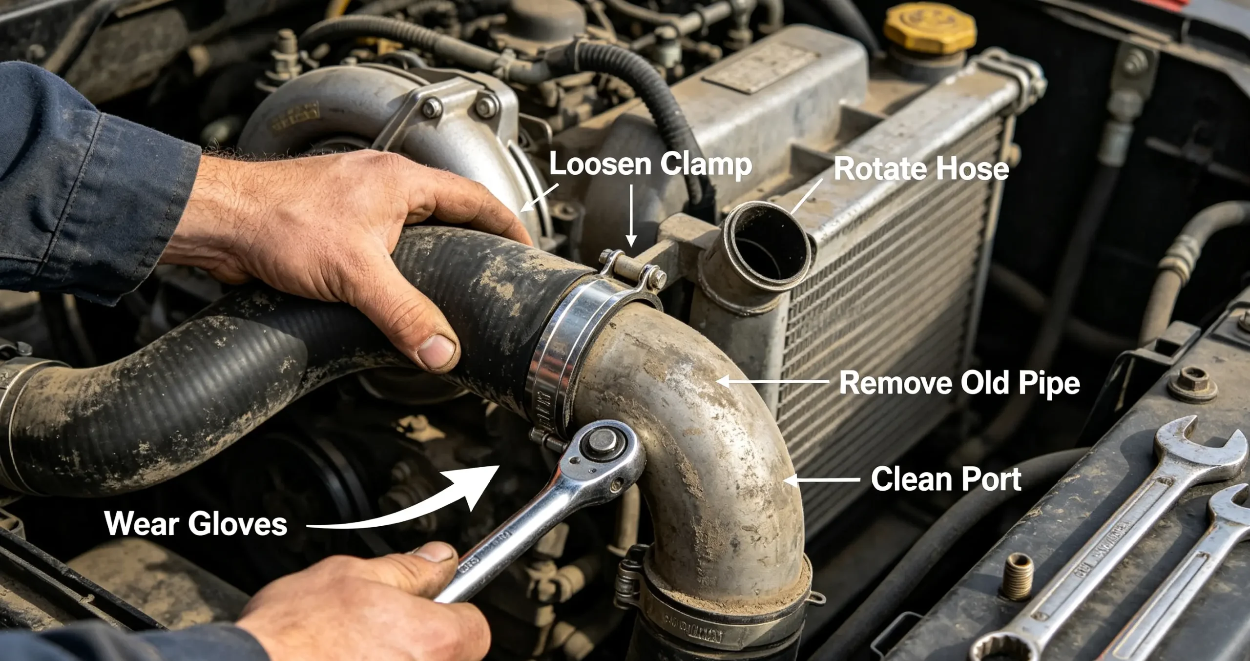 Steps for removing the old intercooler pipe