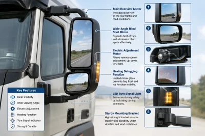 Heavy Duty Truck Mirror Assembly Structure and Components
