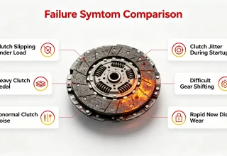Common heavy duty truck clutch pressure plate failure symptoms including slipping, jitter and abnormal noise