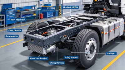 Sinotruk HOWO truck horn assembly mounted on front chassis near bumper