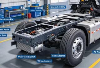 Sinotruk HOWO truck horn assembly mounted on front chassis near bumper