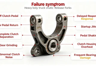 Common failure symptoms of bad truck clutch release fork including stiff pedal, gear grinding and abnormal noise